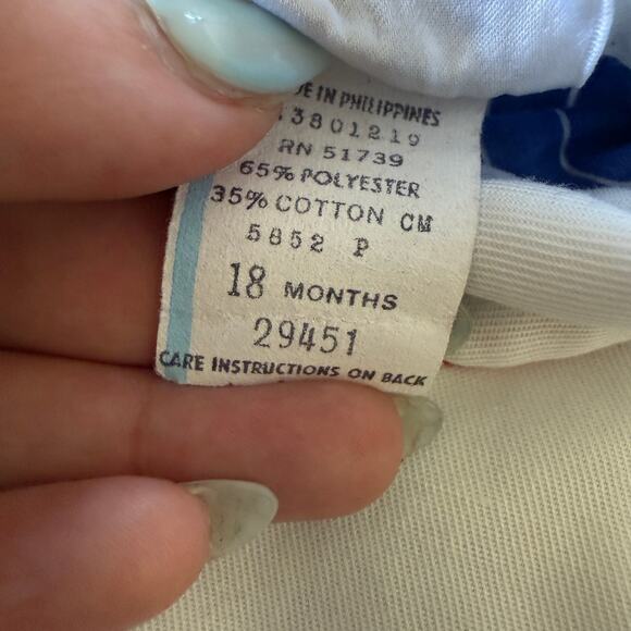 80s Vintage BABY TOGS | Blue Striped PInafore Style Dress Elephants 18 months - Picture 6 of 6